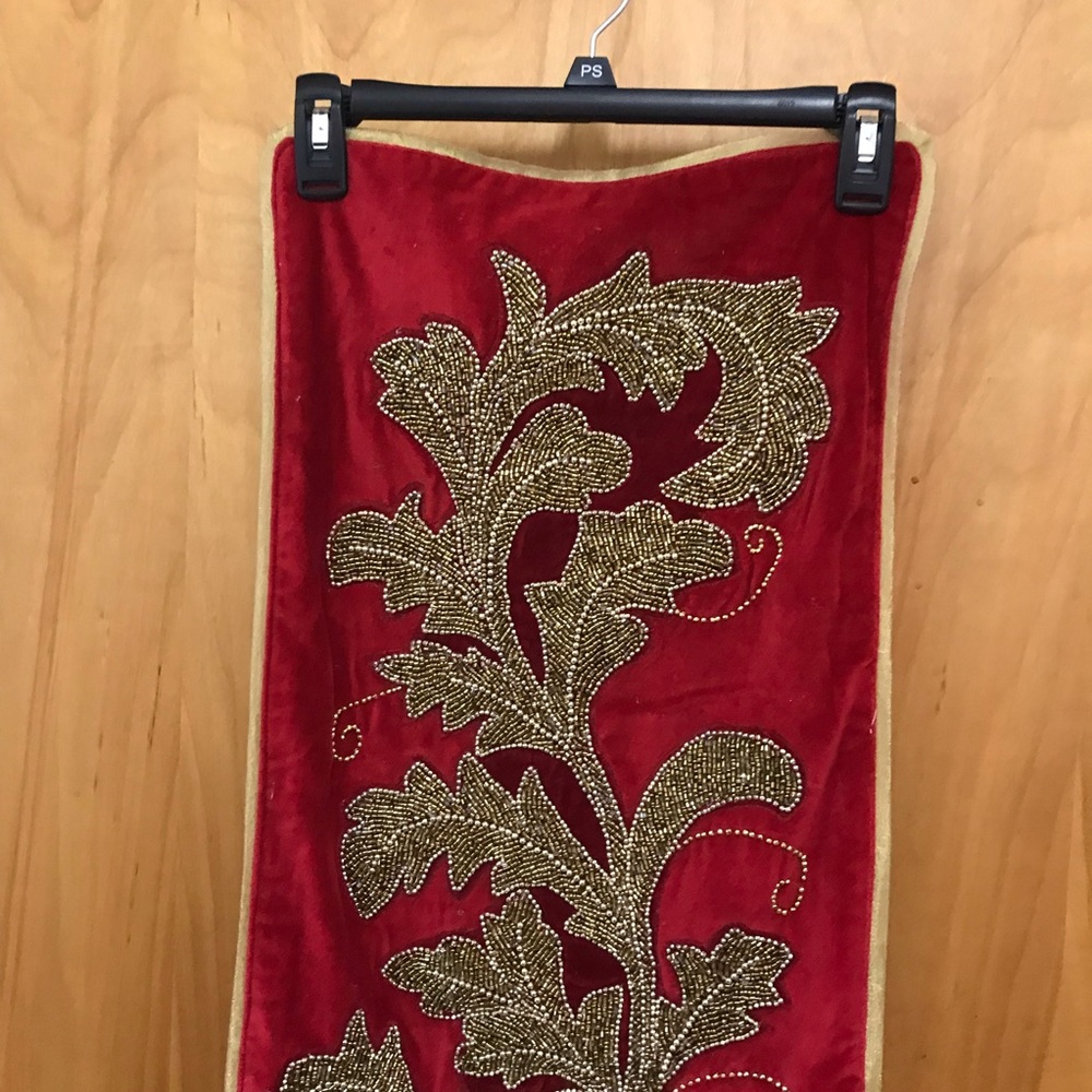 Grammercy Studios Red with Heavy Gold Beading Table Runner - Picture 2 of 15